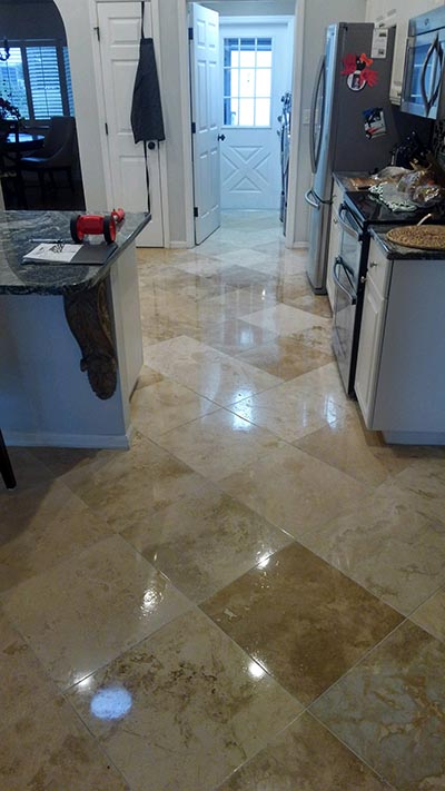 Diamond Burnishing Travertine Floor Restoration Complete