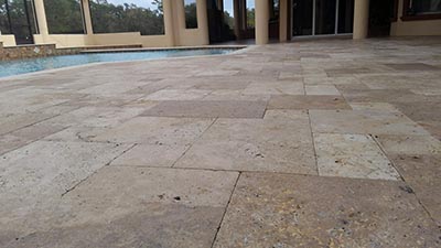 Before Travertine Pool Deck Sealing